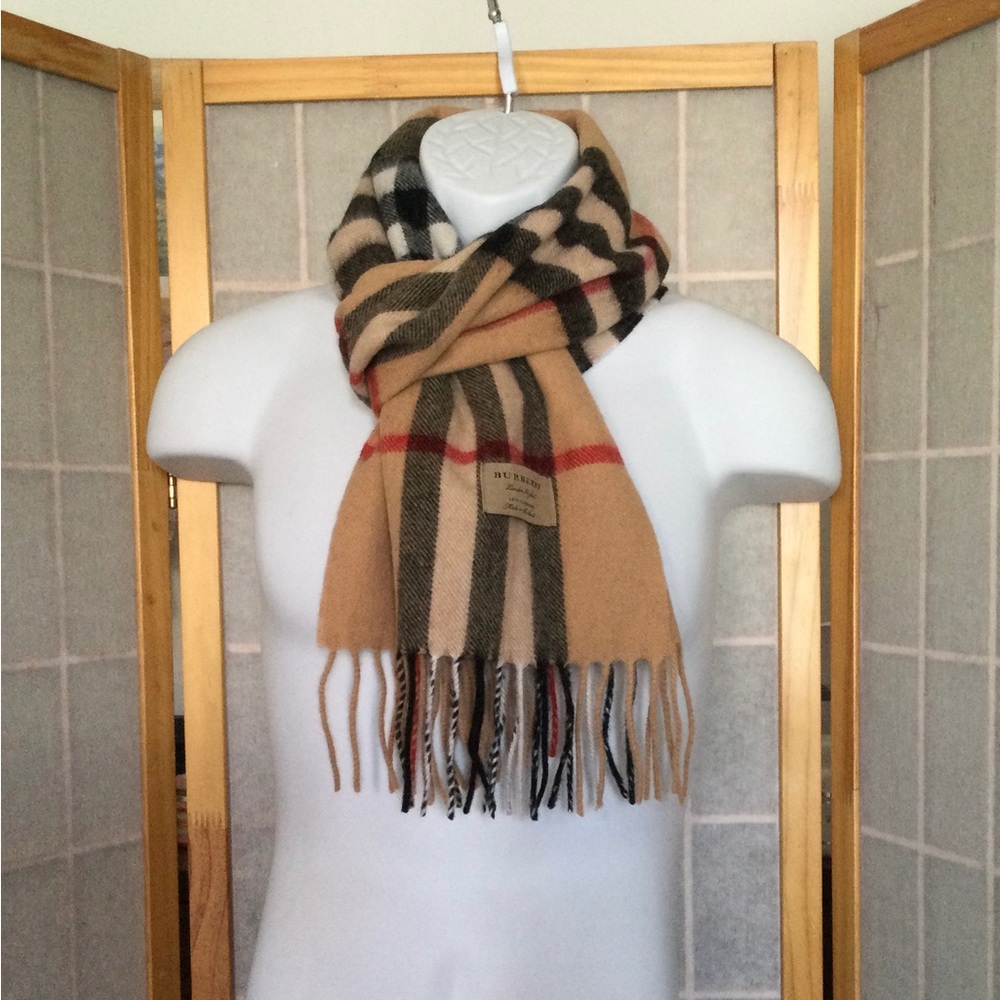 Auth Burberry Giant Check Men Cashmere Scarf Beige